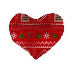 Red Christmas Pattern Xmas Decorations, Christmas Knitted Texture Standard 16  Premium Flano Heart Shape Cushions from ArtsNow.com Back