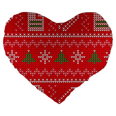 Red Christmas Pattern Xmas Decorations, Christmas Knitted Texture Large 19  Premium Flano Heart Shape Cushions from ArtsNow.com Front