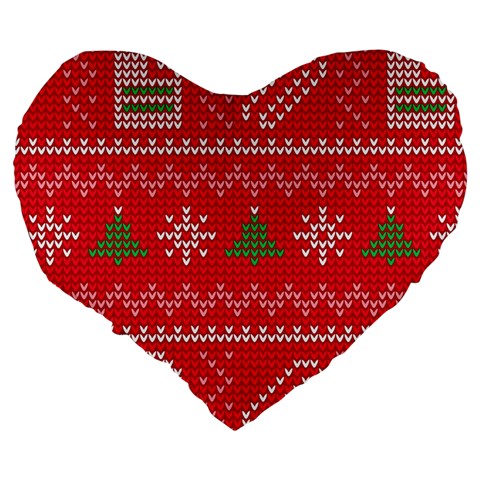 Red Christmas Pattern Xmas Decorations, Christmas Knitted Texture Large 19  Premium Flano Heart Shape Cushions from ArtsNow.com Back