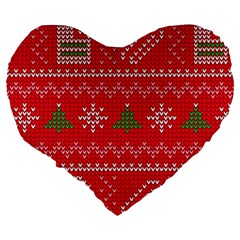 Red Christmas Pattern Xmas Decorations, Christmas Knitted Texture Large 19  Premium Flano Heart Shape Cushions from ArtsNow.com Back