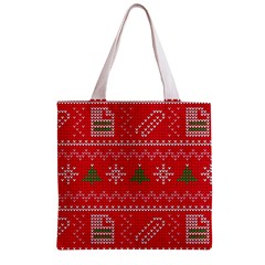 Red Christmas Pattern Xmas Decorations, Christmas Knitted Texture Zipper Grocery Tote Bag from ArtsNow.com Front