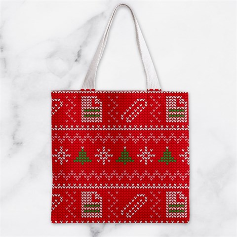 Red Christmas Pattern Xmas Decorations, Christmas Knitted Texture Zipper Grocery Tote Bag from ArtsNow.com Back