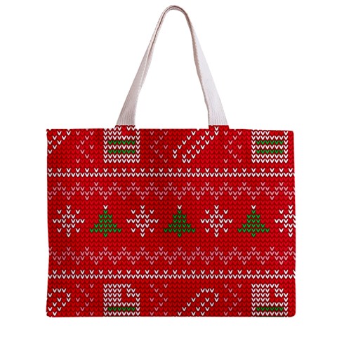 Red Christmas Pattern Xmas Decorations, Christmas Knitted Texture Zipper Mini Tote Bag from ArtsNow.com Front