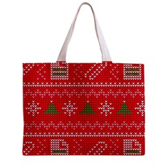 Red Christmas Pattern Xmas Decorations, Christmas Knitted Texture Zipper Mini Tote Bag from ArtsNow.com Front