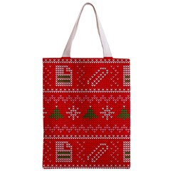 Red Christmas Pattern Xmas Decorations, Christmas Knitted Texture Zipper Classic Tote Bag from ArtsNow.com Front