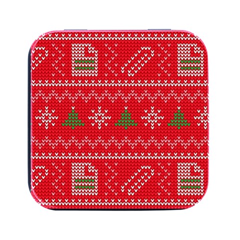 Red Christmas Pattern Xmas Decorations, Christmas Knitted Texture Square Metal Box (Black) from ArtsNow.com Front