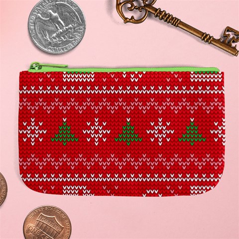 Red Christmas Pattern Xmas Decorations, Christmas Knitted Texture Large Coin Purse from ArtsNow.com Front