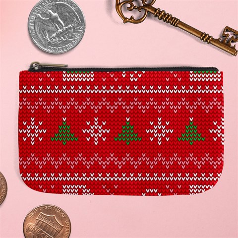 Red Christmas Pattern Xmas Decorations, Christmas Knitted Texture Large Coin Purse from ArtsNow.com Front