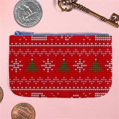 Red Christmas Pattern Xmas Decorations, Christmas Knitted Texture Large Coin Purse from ArtsNow.com Front