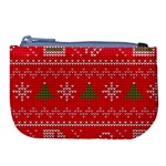 Red Christmas Pattern Xmas Decorations, Christmas Knitted Texture Large Coin Purse