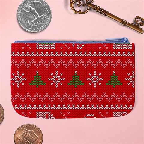 Red Christmas Pattern Xmas Decorations, Christmas Knitted Texture Large Coin Purse from ArtsNow.com Back