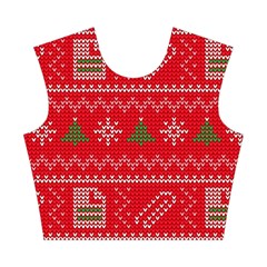 Red Christmas Pattern Xmas Decorations, Christmas Knitted Texture Cotton Crop Top from ArtsNow.com Front