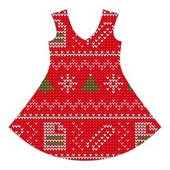 Red Christmas Pattern Xmas Decorations, Christmas Knitted Texture Short Sleeve V Front