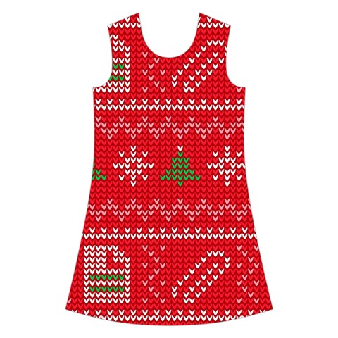 Red Christmas Pattern Xmas Decorations, Christmas Knitted Texture Kids  Short Sleeve Velvet Dress from ArtsNow.com Front