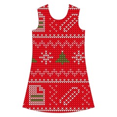 Red Christmas Pattern Xmas Decorations, Christmas Knitted Texture Kids  Short Sleeve Velvet Dress from ArtsNow.com Front