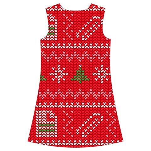 Red Christmas Pattern Xmas Decorations, Christmas Knitted Texture Kids  Short Sleeve Velvet Dress from ArtsNow.com Back