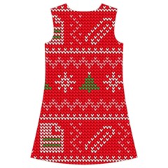 Red Christmas Pattern Xmas Decorations, Christmas Knitted Texture Kids  Short Sleeve Velvet Dress from ArtsNow.com Back