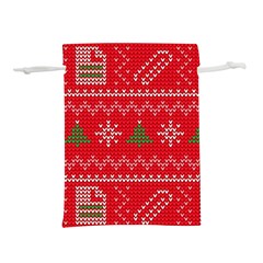 Red Christmas Pattern Xmas Decorations, Christmas Knitted Texture Lightweight Drawstring Pouch (S) from ArtsNow.com Back