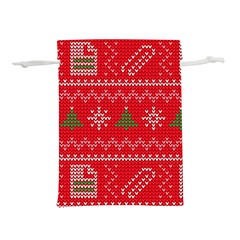 Red Christmas Pattern Xmas Decorations, Christmas Knitted Texture Lightweight Drawstring Pouch (L) from ArtsNow.com Front