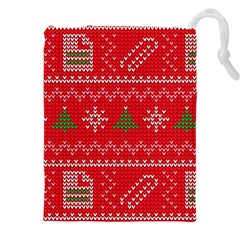 Red Christmas Pattern Xmas Decorations, Christmas Knitted Texture Drawstring Pouch (4XL) from ArtsNow.com Front