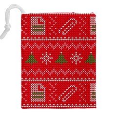 Red Christmas Pattern Xmas Decorations, Christmas Knitted Texture Drawstring Pouch (4XL) from ArtsNow.com Back