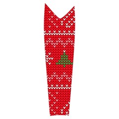 Red Christmas Pattern Xmas Decorations, Christmas Knitted Texture Women s Long Sleeve Raglan T Left Sleeve Side