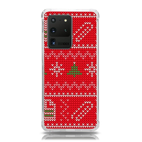 Red Christmas Pattern Xmas Decorations, Christmas Knitted Texture Samsung Galaxy S20 Ultra 6.9 Inch TPU UV Case from ArtsNow.com Front