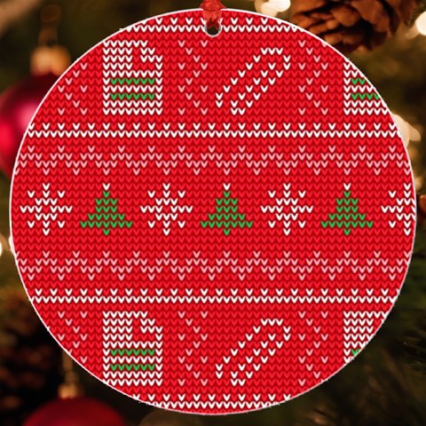 Red Christmas Pattern Xmas Decorations, Christmas Knitted Texture UV Print Acrylic Ornament Round from ArtsNow.com Front