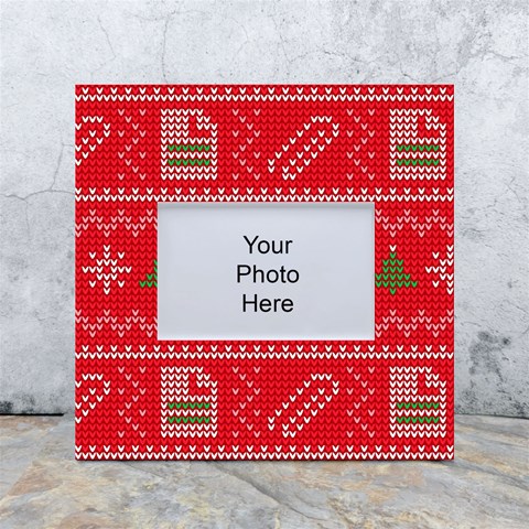 Red Christmas Pattern Xmas Decorations, Christmas Knitted Texture White Box Photo Frame 4  x 6  from ArtsNow.com Front