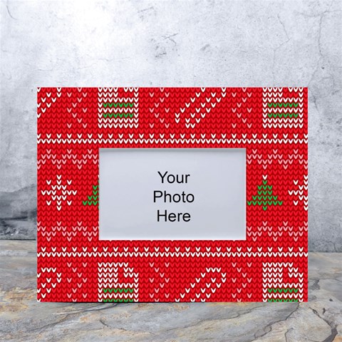 Red Christmas Pattern Xmas Decorations, Christmas Knitted Texture White Tabletop Photo Frame 4 x6  from ArtsNow.com Front