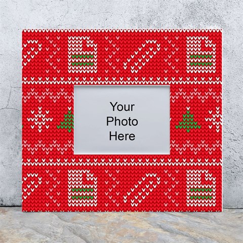 Red Christmas Pattern Xmas Decorations, Christmas Knitted Texture White Wall Photo Frame 5  x 7  from ArtsNow.com Front