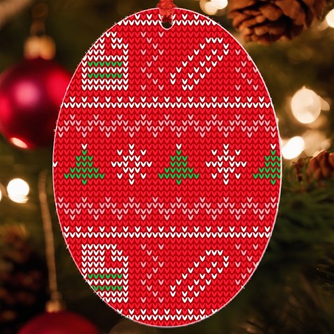 Red Christmas Pattern Xmas Decorations, Christmas Knitted Texture UV Print Acrylic Ornament Oval from ArtsNow.com Front