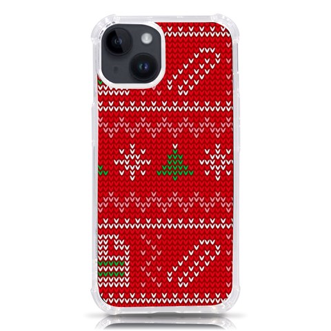 Red Christmas Pattern Xmas Decorations, Christmas Knitted Texture iPhone 14 TPU UV Print Case from ArtsNow.com Front