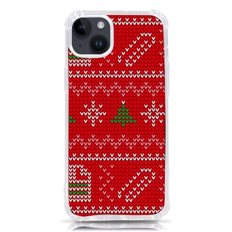 Red Christmas Pattern Xmas Decorations, Christmas Knitted Texture iPhone 14 Plus TPU UV Print Case from ArtsNow.com Front