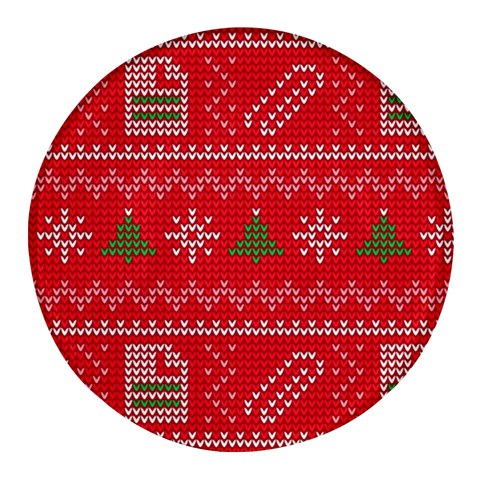 Red Christmas Pattern Xmas Decorations, Christmas Knitted Texture Round Glass Fridge Magnet (4 pack) from ArtsNow.com Front