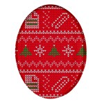 Red Christmas Pattern Xmas Decorations, Christmas Knitted Texture Oval Glass Fridge Magnet (4 pack)