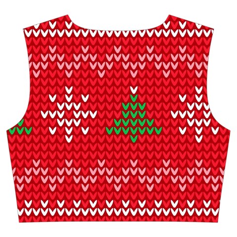 Red Christmas Pattern Xmas Decorations, Christmas Knitted Texture Trumpet Sleeve Cropped Top from ArtsNow.com Back