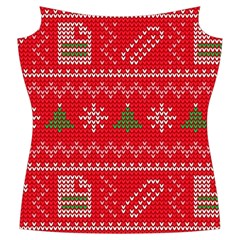 Red Christmas Pattern Xmas Decorations, Christmas Knitted Texture Women s Cut Out Long Sleeve T Front