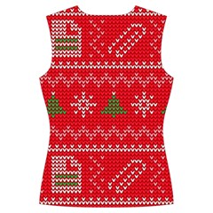 Red Christmas Pattern Xmas Decorations, Christmas Knitted Texture Women s Cut Out Long Sleeve T Back