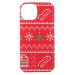 Red Christmas Pattern Xmas Decorations, Christmas Knitted Texture iPhone 15 Black UV Print PC Hardshell Case