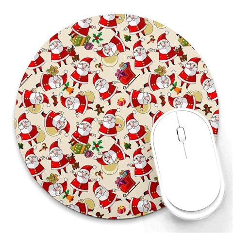 Santa Claus Patterns, Christmas Decorations Round Mousepad from ArtsNow.com Front