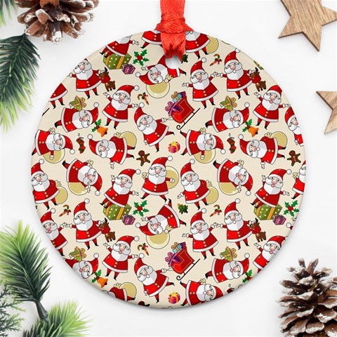 Santa Claus Patterns, Christmas Decorations Ornament (Round) from ArtsNow.com Front