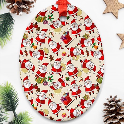 Santa Claus Patterns, Christmas Decorations Ornament (Oval) from ArtsNow.com Front