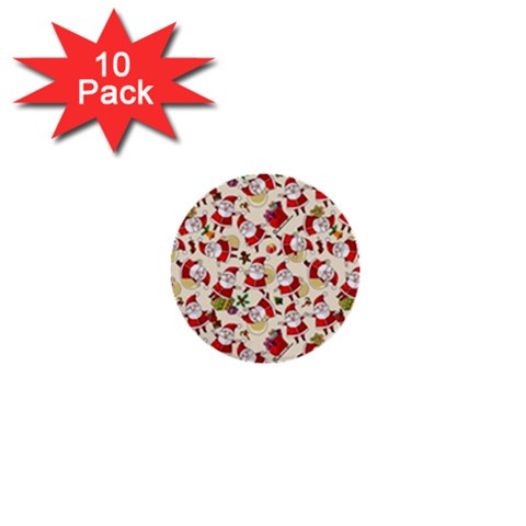 Santa Claus Patterns, Christmas Decorations 1  Mini Buttons (10 pack)  from ArtsNow.com Front