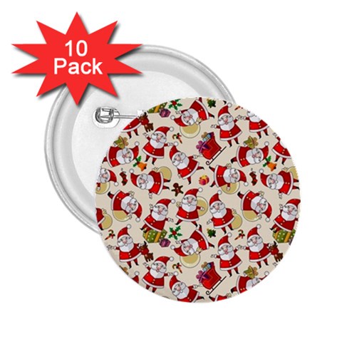 Santa Claus Patterns, Christmas Decorations 2.25  Buttons (10 pack)  from ArtsNow.com Front