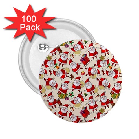 Santa Claus Patterns, Christmas Decorations 2.25  Buttons (100 pack)  from ArtsNow.com Front