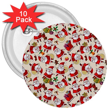 Santa Claus Patterns, Christmas Decorations 3  Buttons (10 pack)  from ArtsNow.com Front