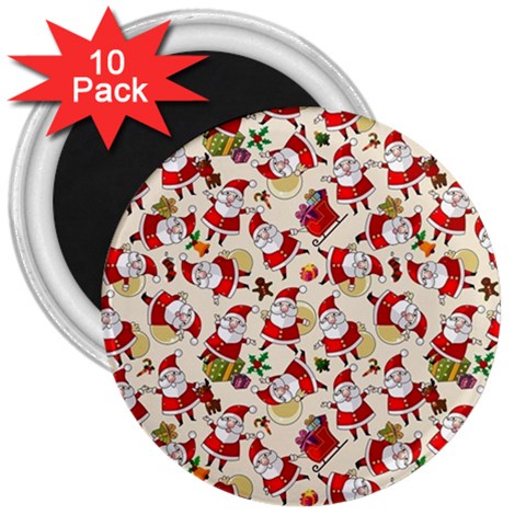 Santa Claus Patterns, Christmas Decorations 3  Magnets (10 pack)  from ArtsNow.com Front