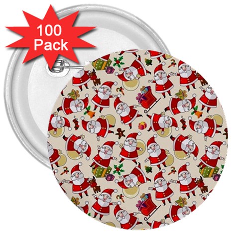 Santa Claus Patterns, Christmas Decorations 3  Buttons (100 pack)  from ArtsNow.com Front