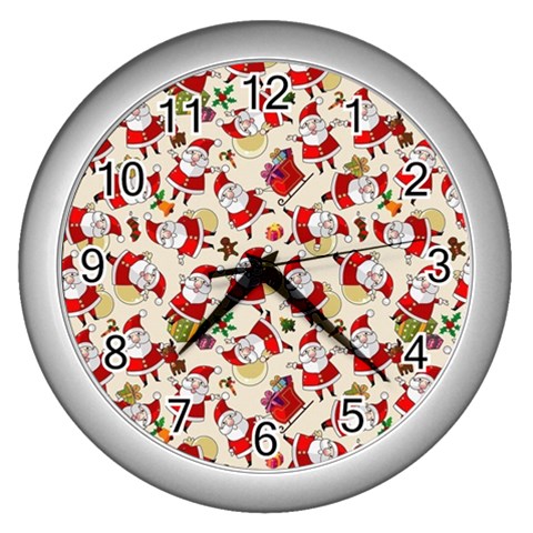 Santa Claus Patterns, Christmas Decorations Wall Clock (Silver) from ArtsNow.com Front